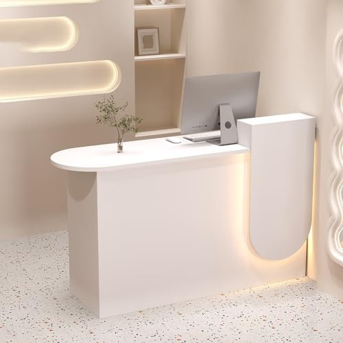 Große Empfangstheken Empfangstheke mit LED an der Rezeption Abschließbare Multifunktionale Moderne Transaktion Theke avec Armoire für Produktpräsentationen Werbeaktionen Reden.(Wit,100x50x85cm)