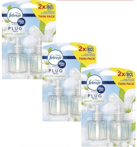 Febreze Ambi Pur Lufterfrischer Plug-in Nachfüllpackung, Megapack, 2er Pack, 6 x 20 ml, weißer Jasminduft