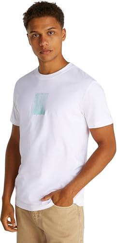 Calvin Klein Herren T-Shirt Kurzarm Brush Stroke Graphic Tee Regular Fit, Weiß (Bright White), M