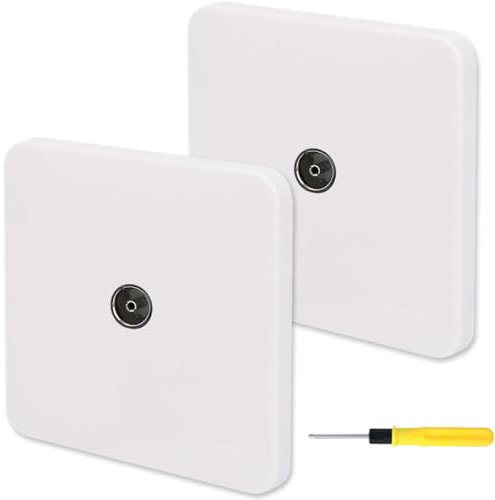 Acmerota TV Aerial Socket Co-Axial Aerial TV Socket Wall Plate for TV or FM Coaxial Aerial Connection Home Office School, White, Square Edge, 2Pcs