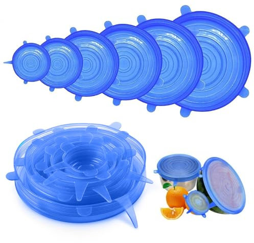 Lot de 6 couvercles alimentaires universels en silicone - Réutilisables - Couvercles de cuisine résistants à la température