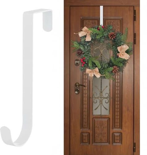 Wreath Hanger for Front Door, 30cm*2.1cm Christmas Wreath Hanger, Large Wreath Metal Door Hook Christmas Wreath Hanging Hook for Xmas Home Office Door Wall (White)
