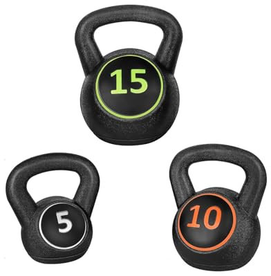3 Pcs Kettlebell Set - 5lb, 10lb, 15lb Weight Lifting Training Kettle Bell for Cardio & Strength Exercise, Ideal for Home Gym Workouts