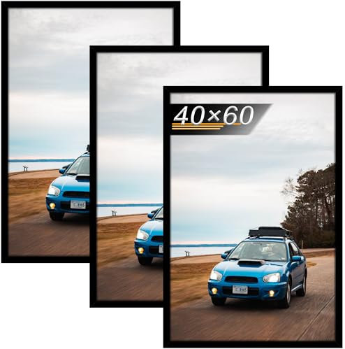 Tinkeps Cadre 40x60 cm, Cadre Photo Noir Set de 3, à Suspendre Horizontalement ou Verticalement au Mur, avec plaque acrylique Transparent et Incassable