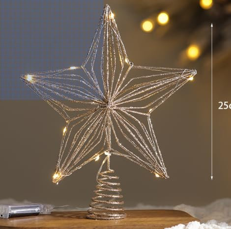 Christmas Glitter Star Tree Decoration Metal Wire Treetop Star Xmas Tree Gold Star for Christmas Tree Ornament Home Shopping Mall Party Festive Holiday(25 sun for CHAMPAGNE)
