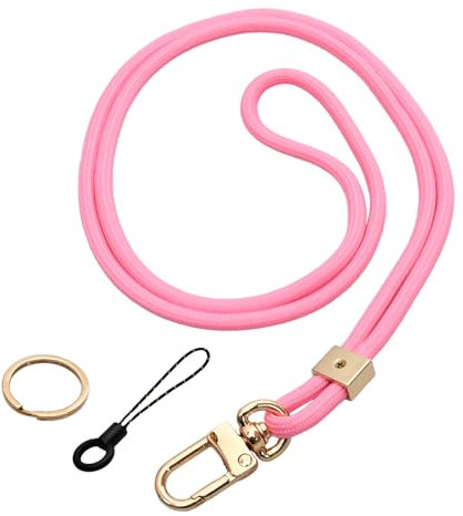 Cordon Tour de cou pour D'Identification, Lanyard Strap Neck avec Anneau en Métal, Porte-clés Lanière pour Téléphone Portable, Nylon Lanières Porte Badge, Cordon de cou pour Clés (Rose)