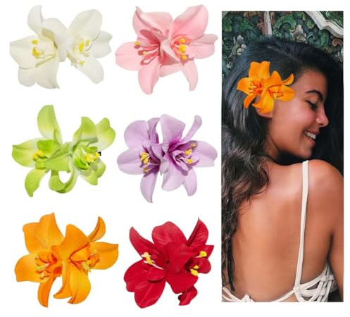 6 Colors Bohemian Artificial Flower Hairpin,Flower Hair clip Hawaiian Hairpin for Seaside Holiday,Bridal Hair Bobby Pins Headwear for Women Girls(Twin Flowers)