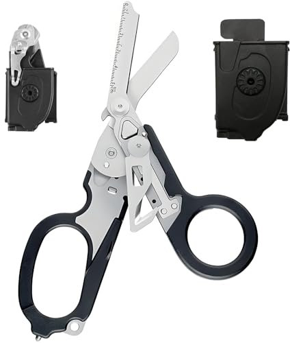 GIONAR 6 in 1 Emergency Response Shears, Multi Tool Pliers Shears with Strap Cutter and Glass Breaker, Folding Response Emergency Scissors with Holster, Tactical Raptor Shears for Outdoor Rescue