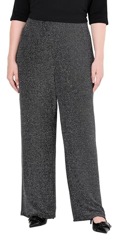 Ulla Popken Damen große Größen Übergrößen Plus Size Jerseyhose, Glitter, gerades Bein, Elastikbund schwarz 54+ 832674100-54+
