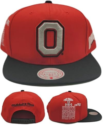 Mitchell & Ness Ohio State University Buckeyes New Retro Team Origins Red Black Era Snapback Hat Cap, Rot/Ausflug, einfarbig (Getaway Solids), Einheitsgröße