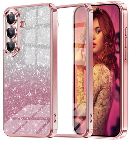 Glitzer Handyhülle für Samsung Galaxy A56 hülle, Ultra Dünn Glänzend Pailletten Stoßfest A56 Handyhülle, Luxus Galvanik Frauen/Mädchen TPU Bumper Schutzhülle für A56 Hülle (Rosa)