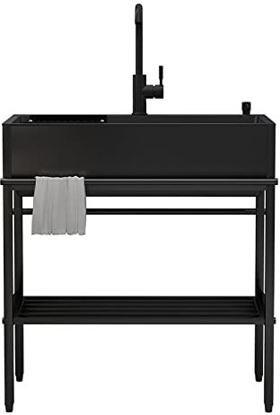 QUSYZD Fregadero de pie, Fregadero de Cocina de Acero Inoxidable, Fregadero de un Seno, Fregadero de Exterior con Grifo, 80 x 45 x 86 cm,80x45x86cm