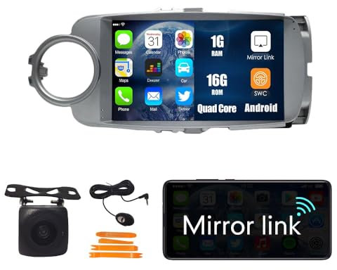 Coche Android Navegación Estéreo GPS Radio Cámara Marcha atrás Display 9 IPS Quad Core 1G+16G Pantalla táctil Headunit Tablet Pad Reproductor Multimedia para Toyota Yaris 2012-2017