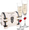 Set regalo per matrimonio, calici da spumante e scrigno del tesoro bianco con incisione, cuori, personalizzabili con nome e data, decorazione in legno, regali di nozze per sposi, regali in denaro