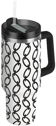 LI ZHI XIN Borraccia in acciaio inox da 1,18 l, da viaggio, ufficio, tazza per auto, bicchiere isolato, con manico e cannuccia, tazza termica riutilizzabile per bevande, catena in ferro lunga