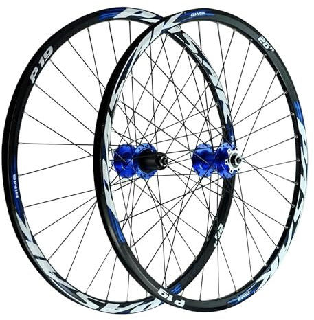 LYYCX AuroraXQ Mountainbike Laufradsatz 26/27.5/29 Zoll, Doppelwand Legierung Scheibenbremse MTB Räder, 32H Edelstahlsprecher Fahrradräder HG Hub 7-12 Geschwindigkeit(Blau,26 Zoll)