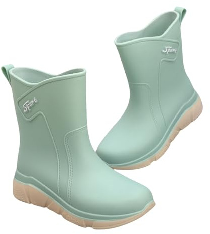 Bottes de pluie en caoutchouc pour femme - Imperméables - Antidérapantes - Bottes de pluie mi-hautes - Chaussures de travail chaudes - Tige large - Bottes de jardin confortables pour la pêche, le
