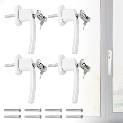 4 Stück Fenstergriffe Abschließbar, Abschließbare Fenstergriffe Aluminium Fensterschloss Fenstersicherung kindersicherung mit Schlüsseln, Sicherheitsfenstergriff Abschließbar in Stiftlänge 35mm