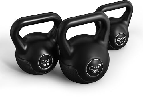 CAP Barbell 45 LB Cement Kettlebell Set – 10 lb, 15 lb & 20 lb Vinyl-Coated Kettlebells for Strength Training, Cardio, Cross Training & Home Gym Workouts