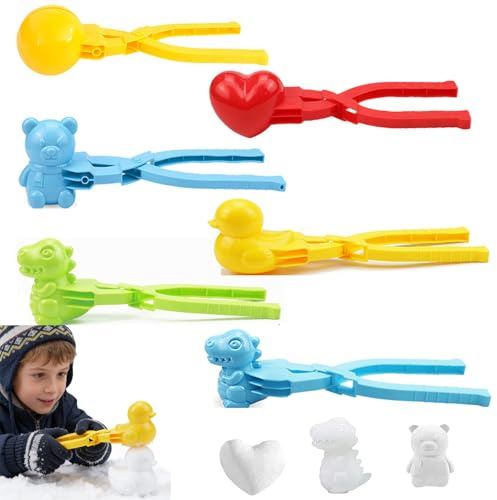 TMRBBesty 6 Stück Schneeballzange,Sandball Schneeball Former Clip,Schneespielzeug Kinder,Sand Spielzeug,Winter Schnee Spielzeug,Schneeballformer,Snowball Maker,Form Bär,Schneemann,Ente,Dinosaurier