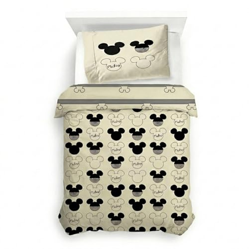 Jay Franco Kids Disney Mickey Mouse Duvet Cover Set – 100% Cotton Super Soft Bedding with Pillowcase, COVER ONLY Comforter Not Included, Beige, 2 Piece Single