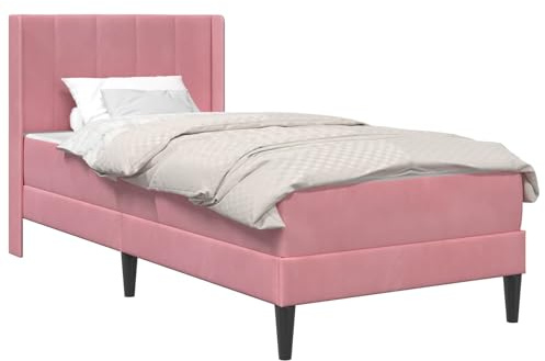 vidaXL Bettrahmen mit Matratze Rosa 100 x 200 cm Samt, Modernes Schlafzimmermöbel, Rechteckiges Bettgestell, Moderner Samt, Komfortable plüschige Matratze, Elegantes Design, Minimalistischer Stil