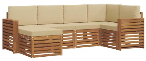 vidaXL Sofagarnituren 6 pcs Natur und Beige Massivholz Akazie, Gartenlounge, modernes Outdoor-Sofa, strapazierfähige Möbel, Terassenkomfort-Set