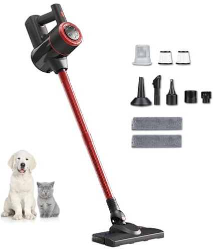 MeLtor Aspirateur Laveur Balai sans Fil 120W 18Kpa 35 Min, Aspirateur Lavant Léger Puissant Aspirateurs à Main pour Les Poils d'animaux/Tapis/Sols Durs,Red