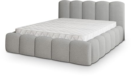Masseno Polsterbett FALINA Q 200x200 cm, Doppelbett, Bettkasten, Stauraum, Lattenrost Und Kopfteil - Hellgrau, Quelle 83