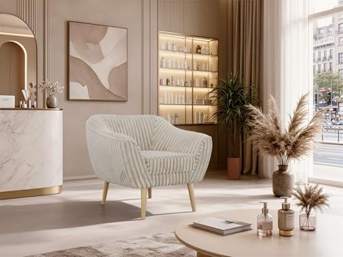 MKS MEBLE Sofa PIRS 1-Sitzer - Skandinavisches Design Couch, Gesteppte Polsterung, Wellenfederung, bequemes Polstersofa für Wohnzimmer - Buche Beine, Beige Cord
