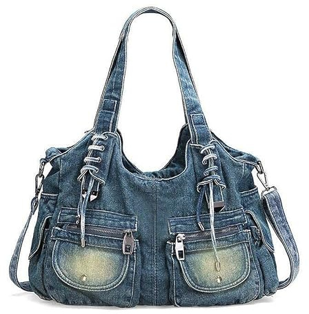 Alice Fan Denim-Tasche für Damen Hobo-Tasche Jeans großes Fassungsvermögen lässig mehrere Taschen Schultertasche