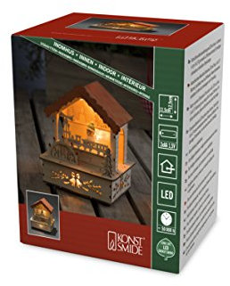 Konstsmide 2821-100 LED Holzsilhouette Marktstand mit orangem Dach / für Innen (IP20) / 3 warm weiße Dioden / Batteriebetrieben: 3 x AA 1.5V (exkl.), klein
