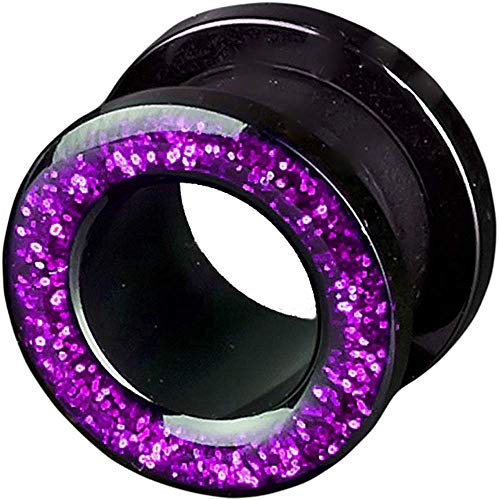 viva-adorno 1 Stück Flesh Tunnel Acryl Glitzerdesign zum Schrauben Z2c, Größe: 10mm, Violett