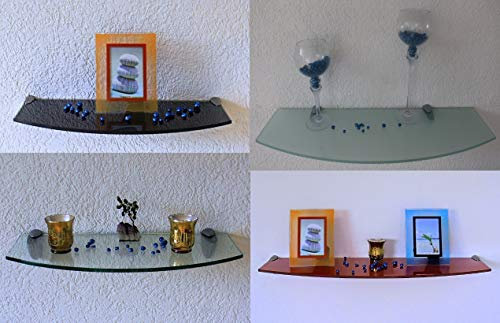 Trend-System Glas Wandregal Claro Convex, geschwungen, Badregal, klar oder satiniert, Farben/Größen wählbar, mit verschiedenen Wandhalterungen (Claro S satiniert 90x20-25x0,8 cm, Clip Maxi Chrom)