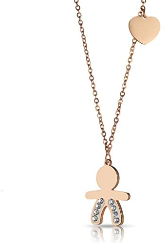 inSCINTILLE Collana Donna in Acciaio Inossidabile con Ciondolo Bebè e Cristalli Strass (Bimbo Oro Rosa)