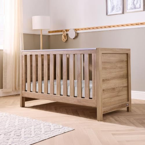 Tutti Bambini Modena 3-in-1 Convertible Cot Bed - Oak 140x70cm | Convertible cot bed with toddler bed and sofa modes, adjustable mattress heights and teething rails from birth to 6 years.