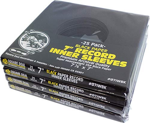 Square Deal Recordings & Supplies - 17,8 cm (7 Zoll) Vinyl-Schallplatten-Innenhüllen – Archivqualität, super schweres 29# schwarzes Papier mit Loch, 100 Stück #07IWBK