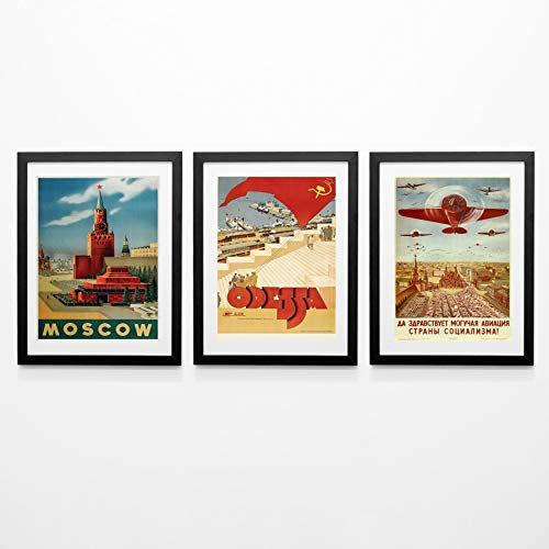 WallBUddy Set russischer Poster Russland Reise-Poster russische Vintage Poster russische Propaganda Poster Moskau Poster Odessa Poster Moskau Stadt Druck (10x15cm)