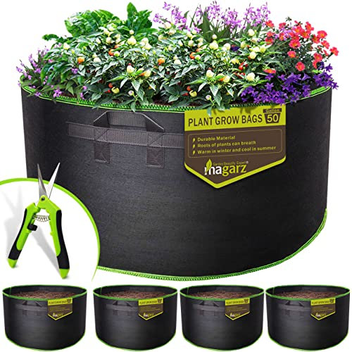 magarz 4 x Stoff-Blumentöpfe mit Griff, für den Garten, aus Filz, 4 Stück