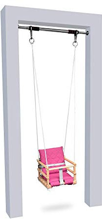 Balançoire en Bois pour Bébé - Siège d'Intérieur à Suspendre - Ceinture de Sécurité 4 en 1 + 2 Crochets de Fixation (Naturel)