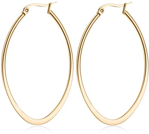day.berlin Damen Creolen Drop in Gold 18k vergoldet, große Ohrringe oval aus 316L Edelstahl 5,4cm x 3,8cm / 2mm stark, nickelfrei und wasserfest