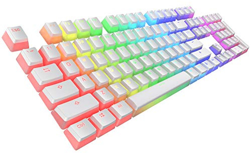 Tecware Pudding Lot de touches PBT | Style gelée transparente et blanche | PBT double shot pour claviers Phantom & Phantom + | Profil OEM 112 touches avec extracteur | Disposition ANSI américaine |