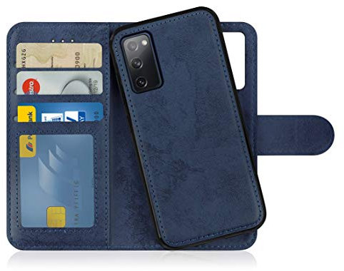 MyGadget Flip Case für Samsung Galaxy S20 FE - [ abnehmbare Magnet Hülle ] - Handyhülle aus Kunstleder - [ Klapphülle mit Kartenfach ] Schutzhülle in Dunkelblau