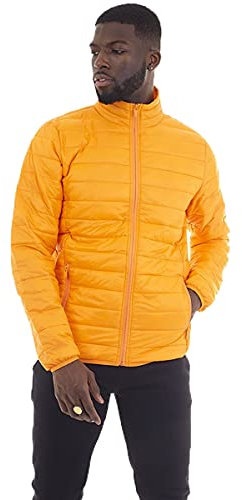 BRAVE SOUL Mens Hike Padded Funnel Neck Pack Away Puffer Jacket with Pouch (XL, Orange)
