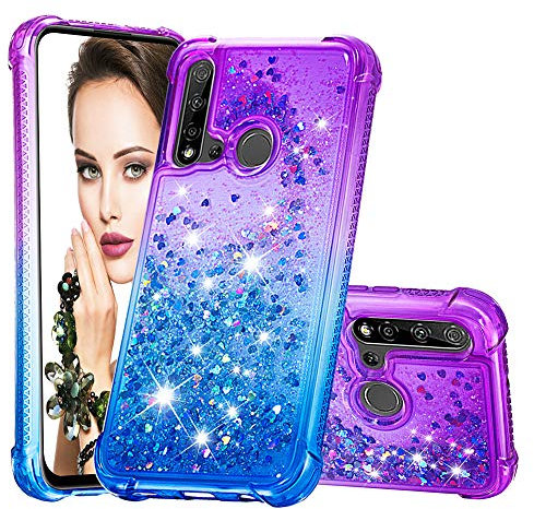 Hkess Hülle Glitzer für Huawei P20 Lite, Handyhülle Quicksand Gradient Glitzer, FlüssigTreibsand TPU Silikon Cover, Anti-Fall Stoßfeste Bumper Schutzhülle Protective Case,Lila-Blau