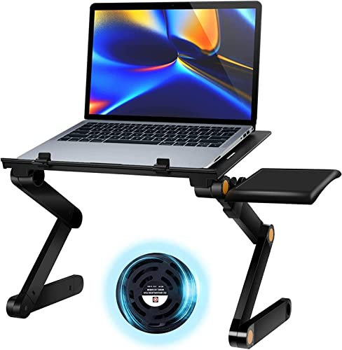 Uten Table de Lit Pliable, Bureau d'ordinateur Portable Pliable en Aluminium Ergonomique Plateau Support de Lecture Inclinable avec Coussin de Refroidissement Noir