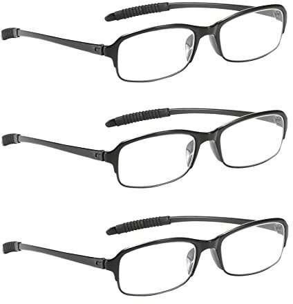NRDIK PROFLEX Occhiali da lettura flessibili (confezione da 3), anti-shock, anti-graffio, antiscivolo, unisex (donna e uomo) (Oval; BLK; +3.5)