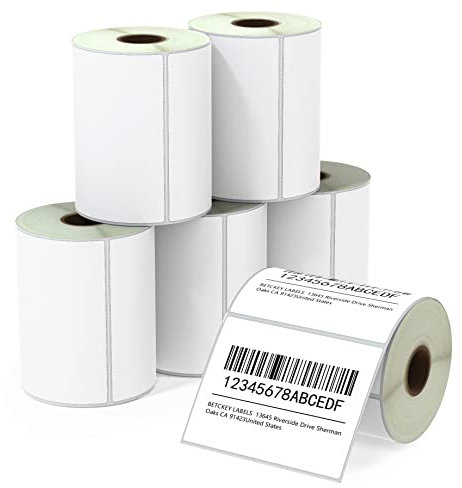 BETCKEY - 102mm x 76mm(4 in x 3 in) Perforierte Versand/Mehrzweck Thermoetiketten Kompatibel mit Zebra und weiteren Druckern [6 Rollen/3000 Etiketten]