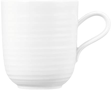 Seltmann Weiden Terra Kaffeebecher, 400 ml, Henkelbecher mit spiralförmigem Relief, Spülmaschinen- und mikrowellenfest, Porzellan, Weiß