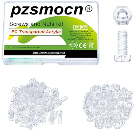 Pzsmocn 100 Stück/50 Sätze M5*12 mm PC Transparenter Kunststoff Kreuzschlitz Rundkopfschrauben und Sechskantmuttern-Satz, für Heimwerkerarbeiten, Modelle und die Befestigung Elektronischer Produkte.